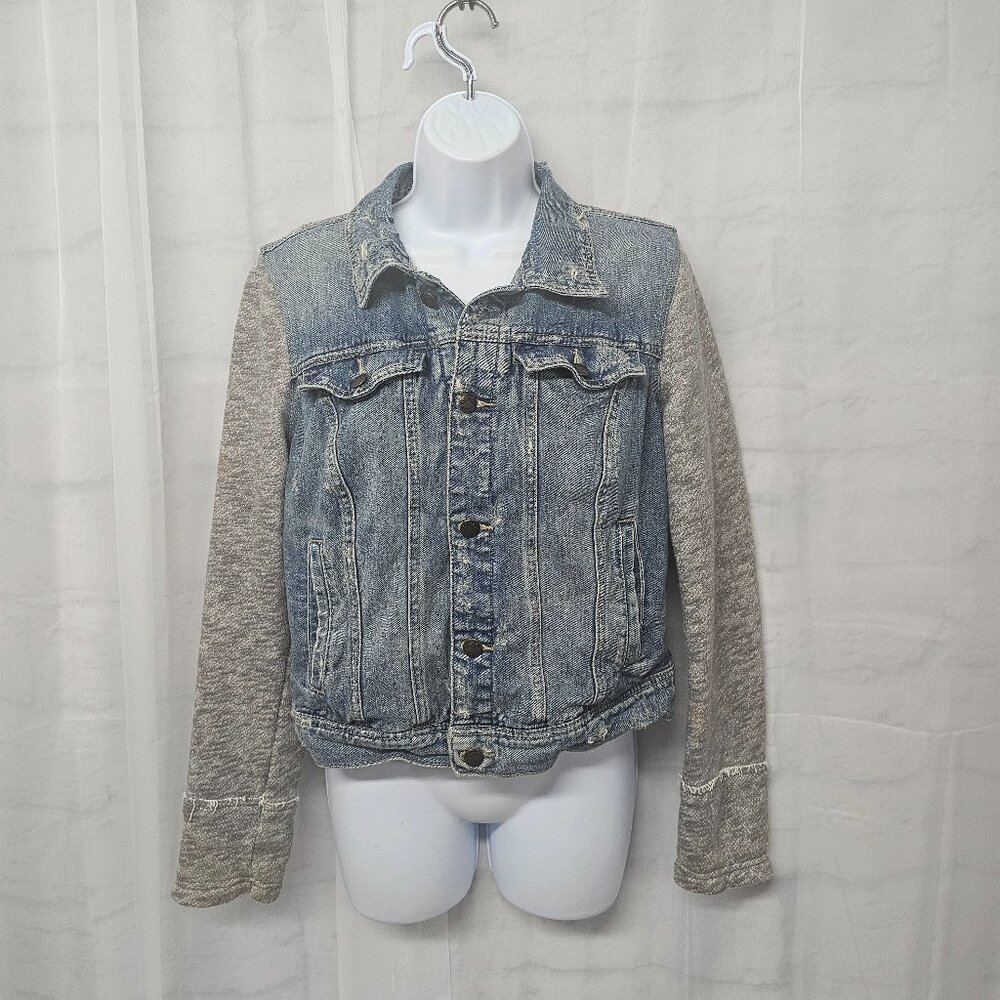 Free People Jean Jacket Fleece Grunge Casual Distressed M